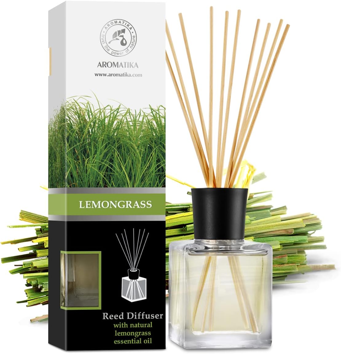 Room Fragrance Diffuser Lemongrass 6.8 Fl Oz - 200ml - with Bamboo Sticks - with Pure & Natural Lemongrass Essential Oil - Intensive Room Scent - Diffuser Gift Set