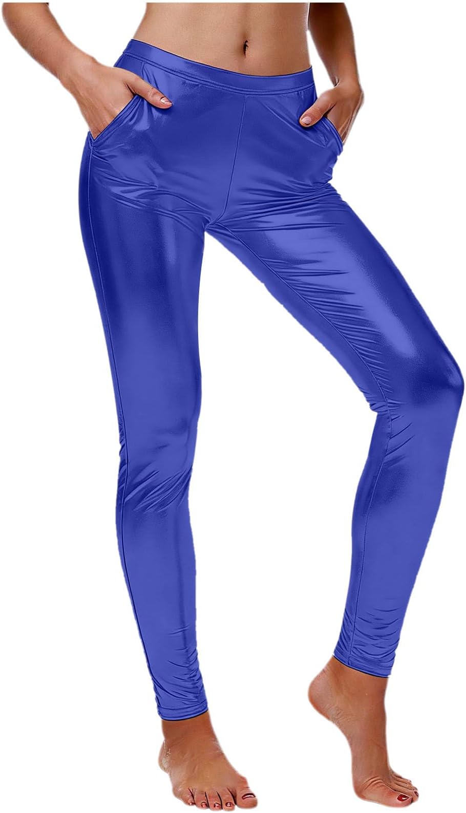 Women's Shiny Metallic Sports Leggings High Waisted Yoga Pants Tummy Control Shiny Sports Tights Workout Leggings