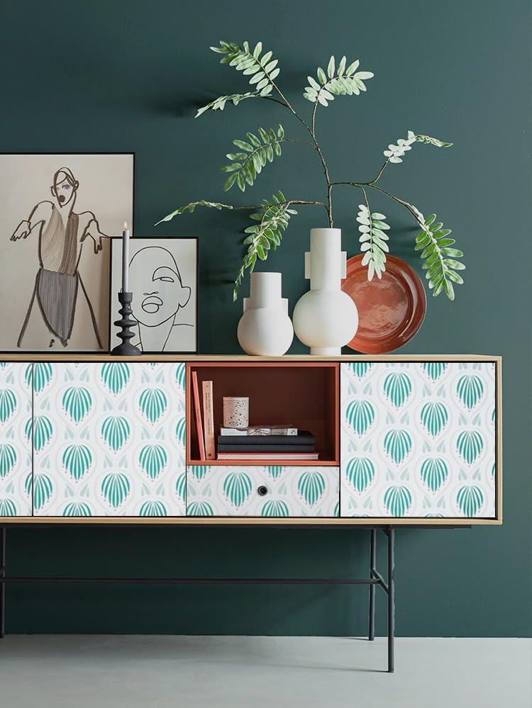 Image of Veki Luxury Floral & Botanical Geometric Wallpaper Mural - Waterproof, Moisture-Proof, Self-Adhesive PVC Wall Sticker for Home & Hotel Decoration (45cm x 300cm) (Floral Green)