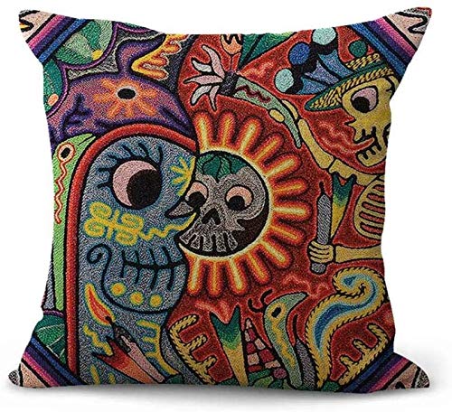 Artsocket Set Of 4 Linen Throw Pillow Covers Mexican Huichol Decorative Pillow Cases Home Decor Square 22X22 Inches Pillowcases #TOP4