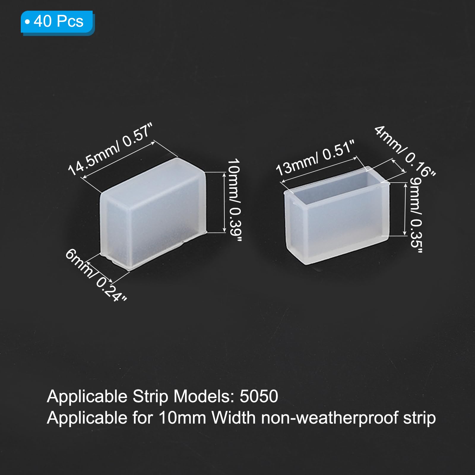 PATIKIL Silicone End Cap Plug Cover for Strip Light 40 Pack IP67 Waterproof Fit 5050 10mm Wide LED Strip Light - Image 2
