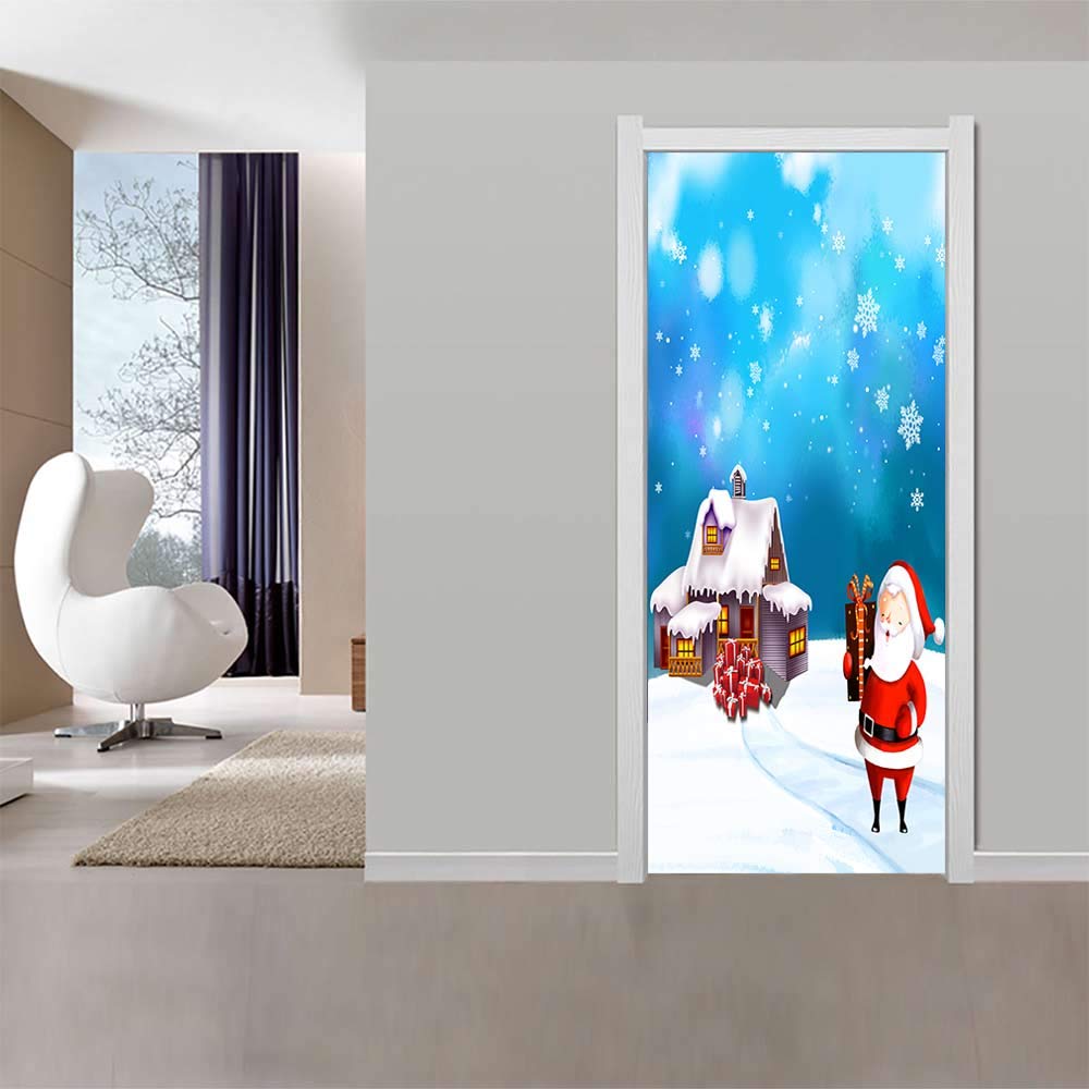 Sticker porte Père Noël de dessin animé pour raviver la magie des fêtes