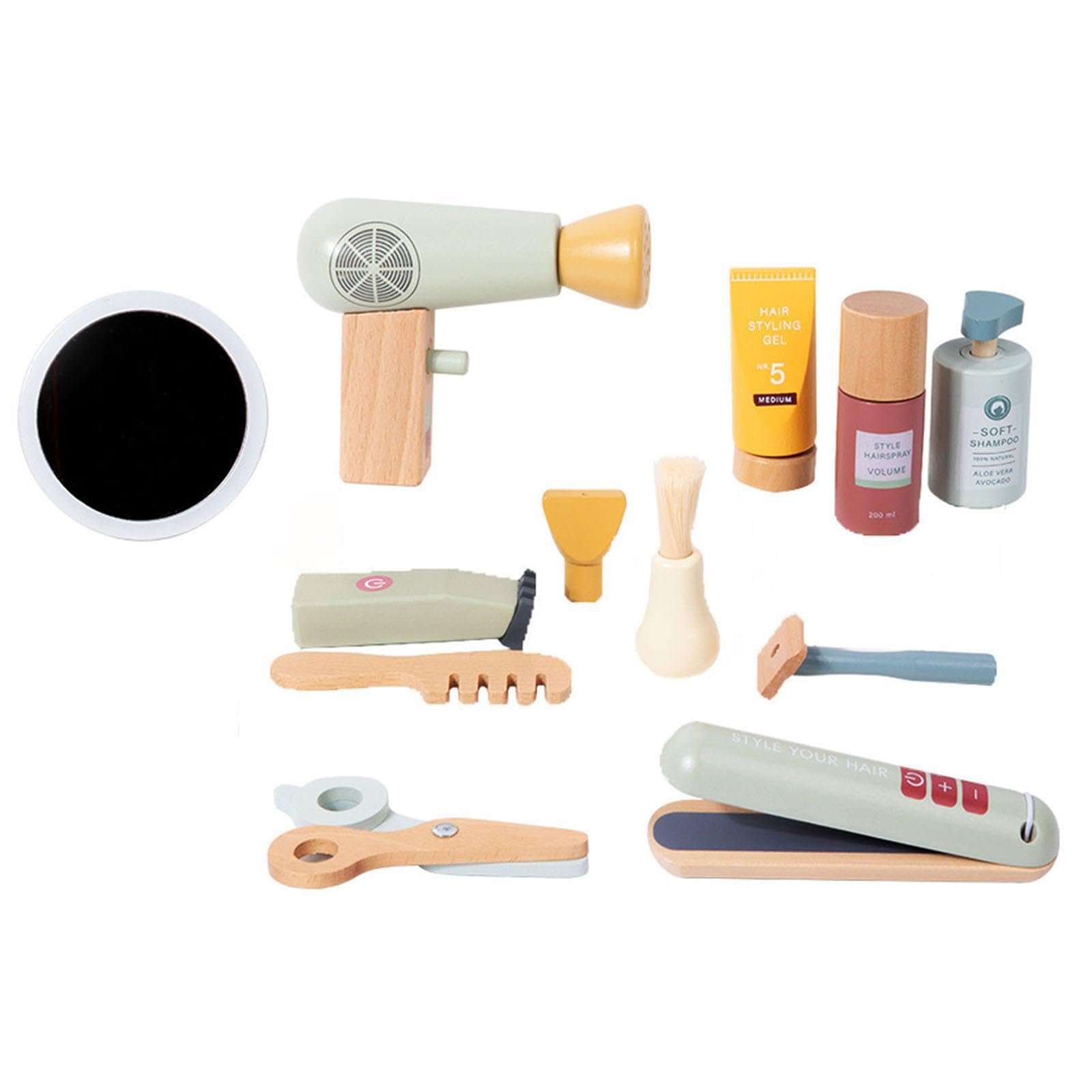 Set da gioco in legno per parrucchiere, parrucchiere, stilista, potenzia le capacità cognitive con divertenti attività di, gioco di gruppo, divertente giocattolo da barbiere, regalo
