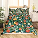Christmas Floral Comforter Cover Poinsettia Flower Leaves Duvet Cover Red Green Christams Decoration