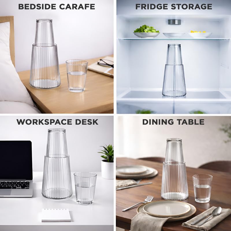 Image of Allo Drinksafe Glass Water Jug With Lid 850ml, Multipurpose Detox Pitcher Jar For Hot & Cold Beverages, Milk, Juice, Iced Tea, Ideal For Gifting, Serving, Dining Table(0.85 Litre Transparent Stripped)