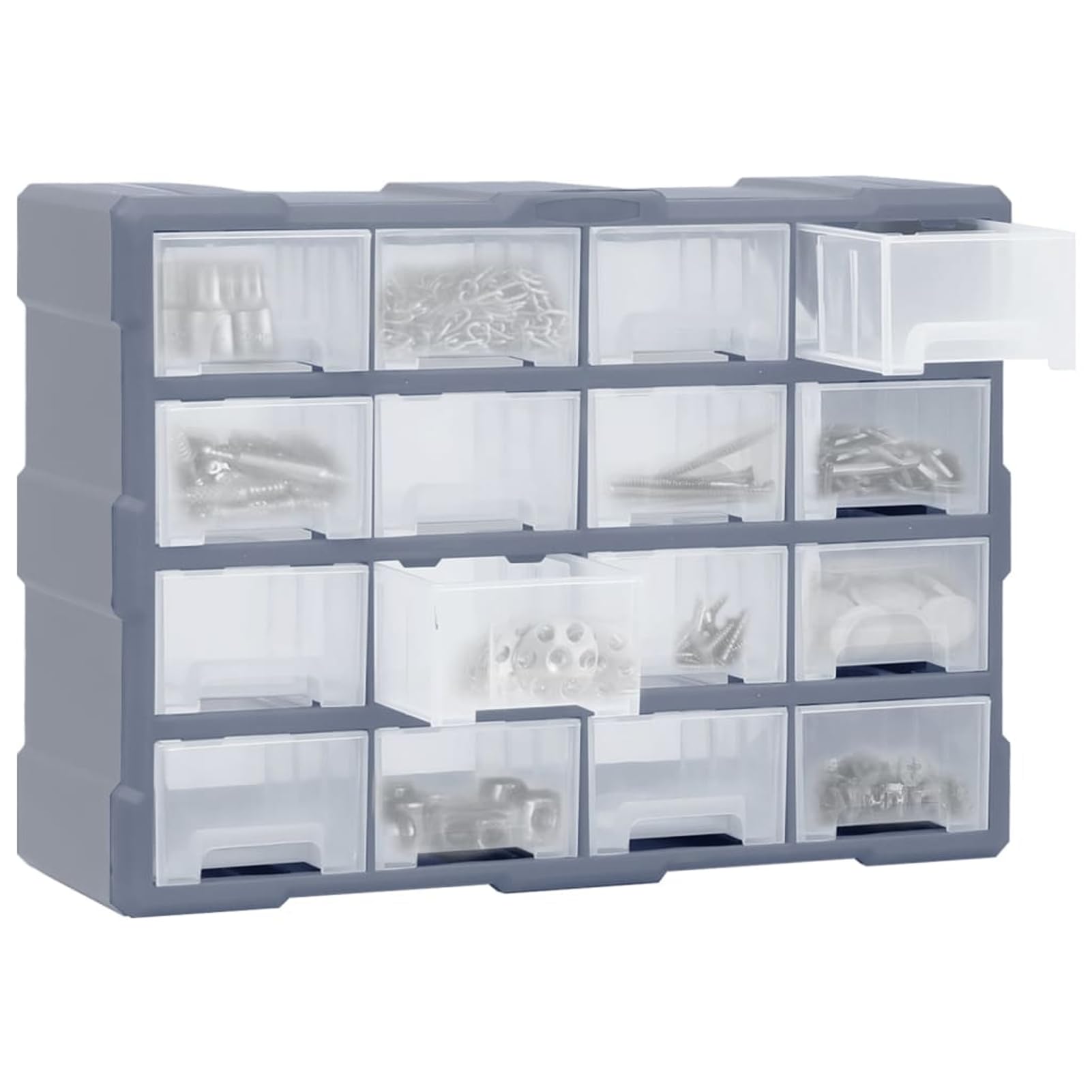 Homgoday Organizador de 16 Cajones Medianos, Caja de Herramientas Multiusos, Armario de Plástico Resistente, Gris, 52x16x37 cm, para Tornillos, Clavos y Accesorios
