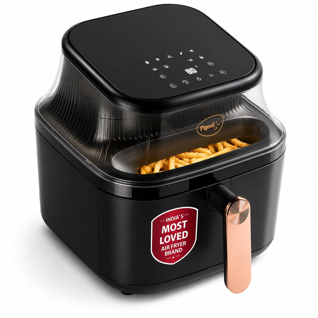 Pigeon by Stovekraft Healthifry 5.4L Digital Air Fryer | 1500W | 360° Rapid Air Circulation | 80% Less Oil | Non-Stick Basket | Touch Control | Auto Shut-Off | 2 Years Warranty | Black-picture-14