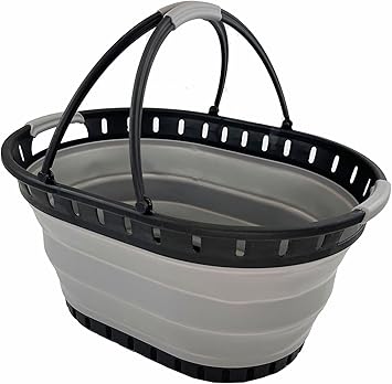 SAMMART 25L (6.6 Gallon) Collapsible Plastic Laundry Basket - Foldable Pop Up Storage Container/Organizer - Portable Shopping Basket - Space Saving Hamper (Black/Alloy Grey)