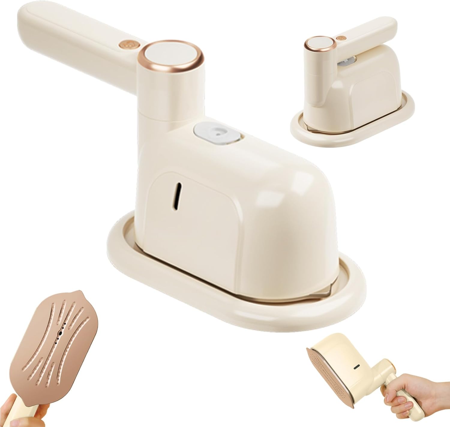 Travel Steamer Iron, 1000W Portable Mini Steam Iron, 100ml Foldable Wet Dry Dual-Purpose Hanging Ironing Machine, Essential Steamer for Home, Travel & University Dormitory (Beige)