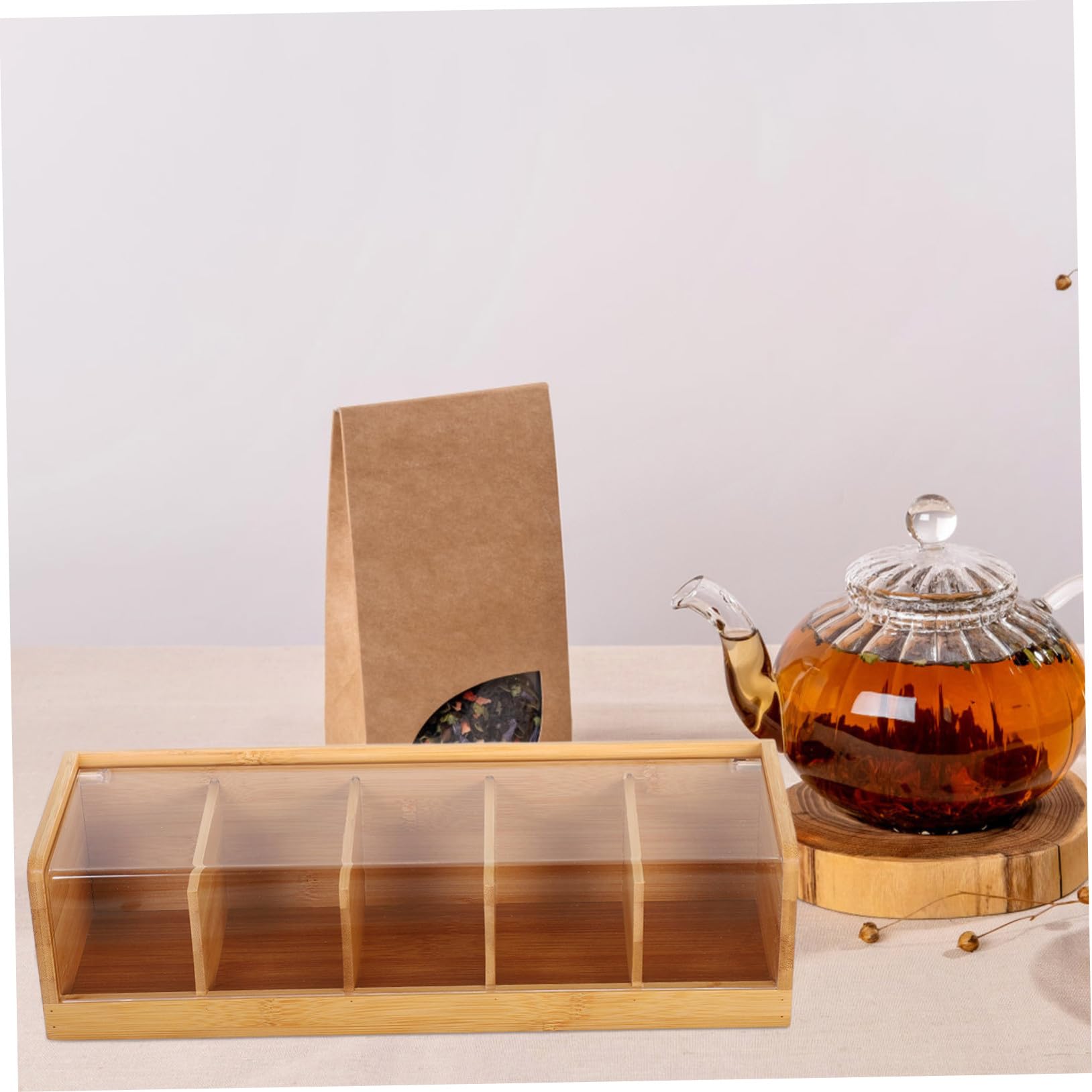 Tea Organizer Box Fächer mit Deckel Luftdicht Versiegelt zur Frischebewahrung Transparenter Staubschutz Stilvolles Design für Küche und Wohnzimmer Vielseitiger