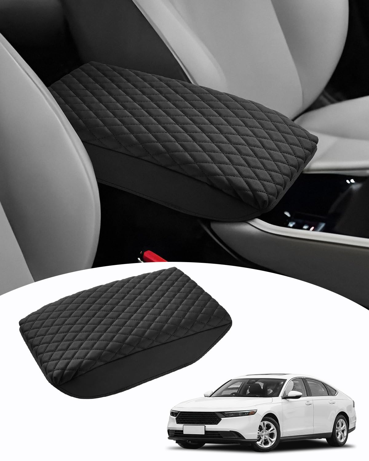 Center Console Cover for Honda Accord 2025 2024 2023 Armrest Cover Cushion Pad for Honda Accord Accessories Middle Console Cover Armrest Protector Console Lids PU Leather Anti-Scratch Black