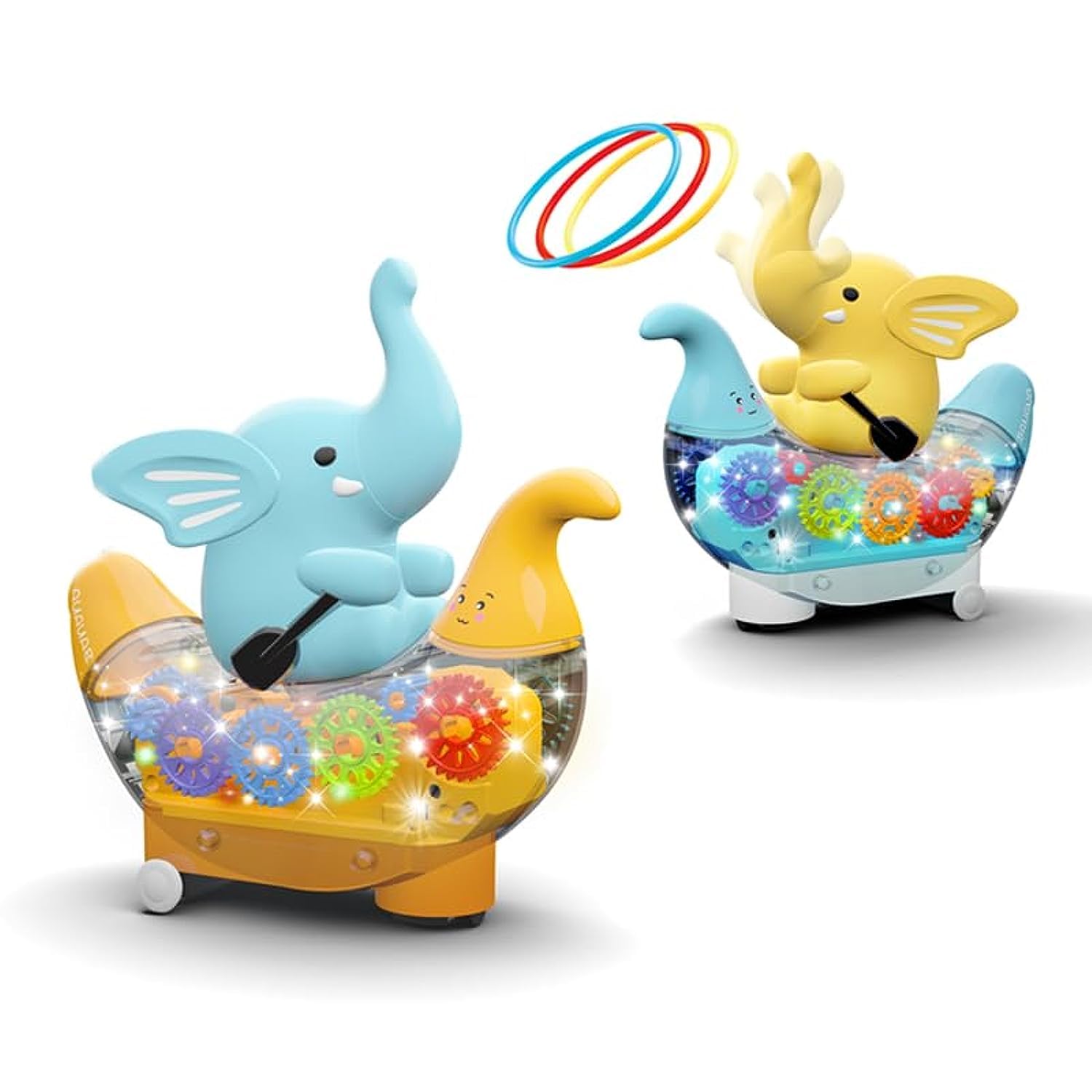 Baybee Musical Elephant Toys for Kids Gear Ring Toss Game, Music Dazzling Light Bump & Go Action Transparent Gear Toy s for Kids, Toddlers Boys & Girls 3+ Years - Multicolor