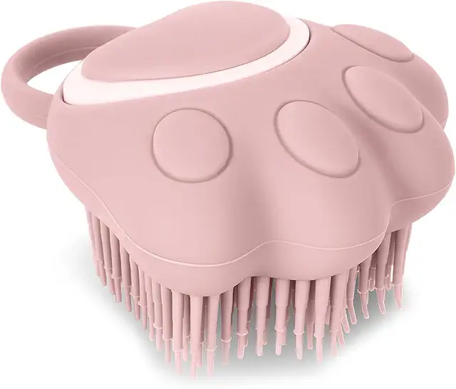 TIESOME Pet Bath Brush - Silicone Massage & Shampoo Dispenser for Dogs & Cats (Pink Paw)