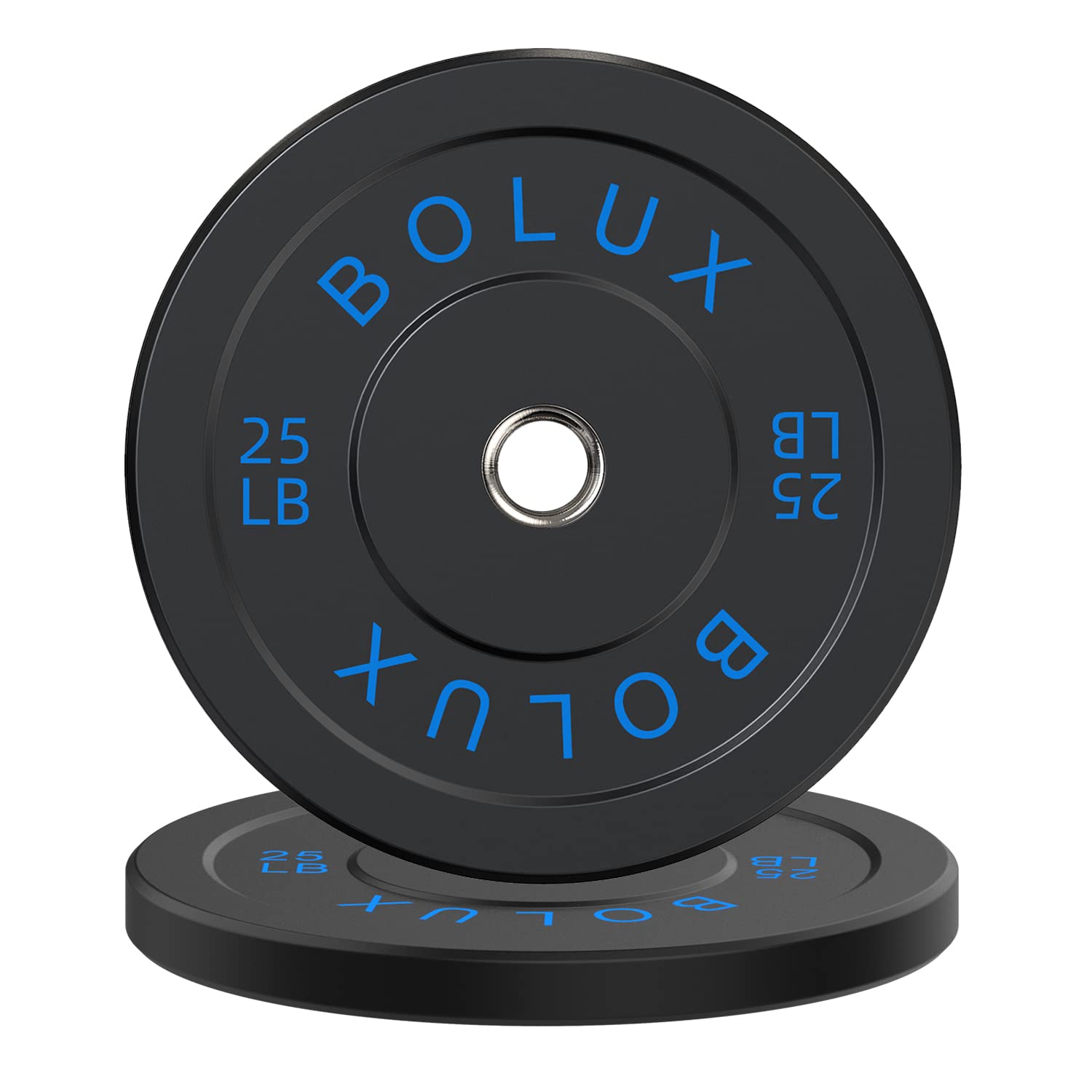 BOLUX2" Olympic Bumper Plate , High-Bounce Weight Plates with Steel Hub - 100% Virgin Rubber - Sold in Pair for Weight Lifting and Strength Training (25LB-PAIR)