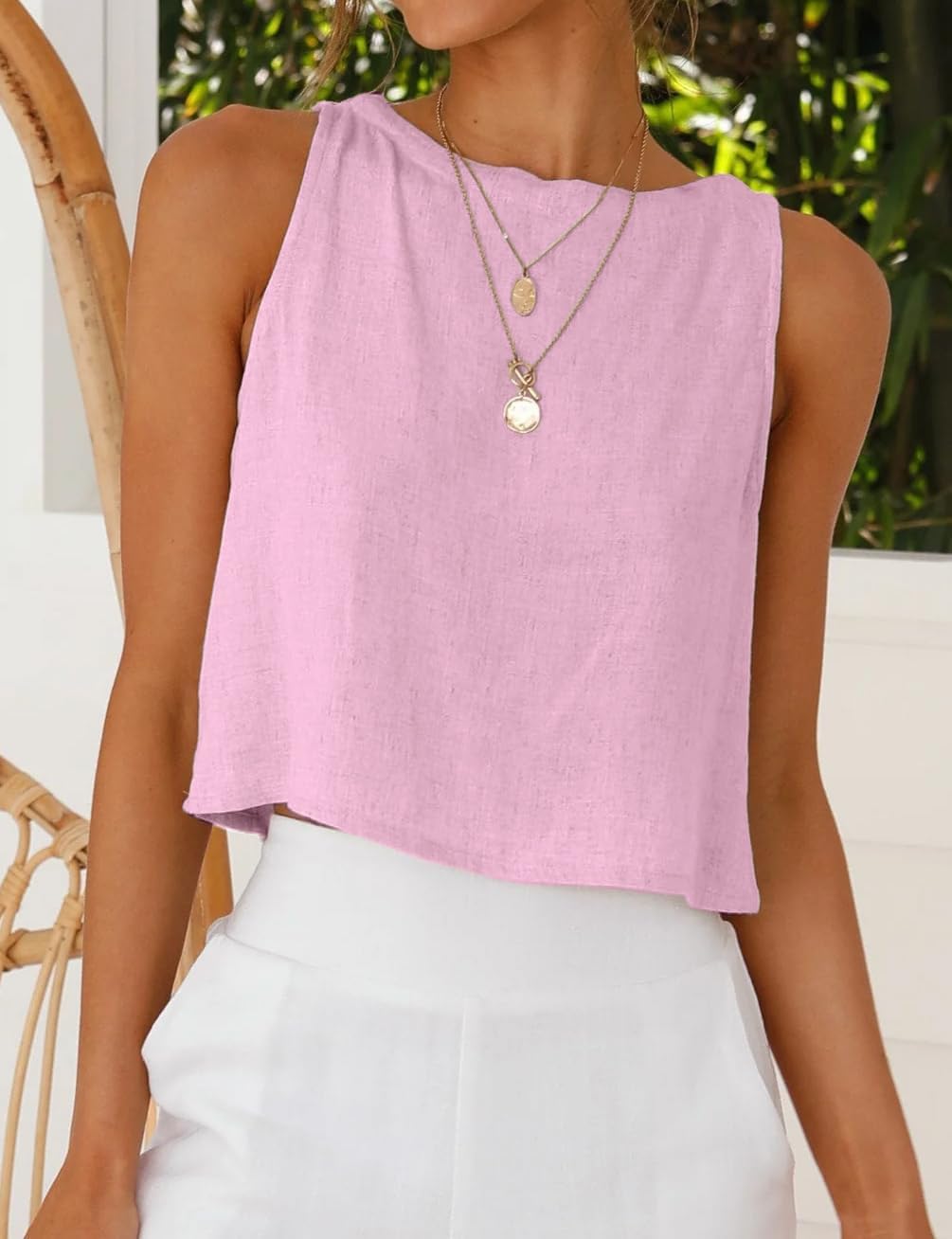 IDEALSANXUN Womens Linen Crop Tank Tops 2026 Spring Summer Beach Sleeveless Tops - Image 5