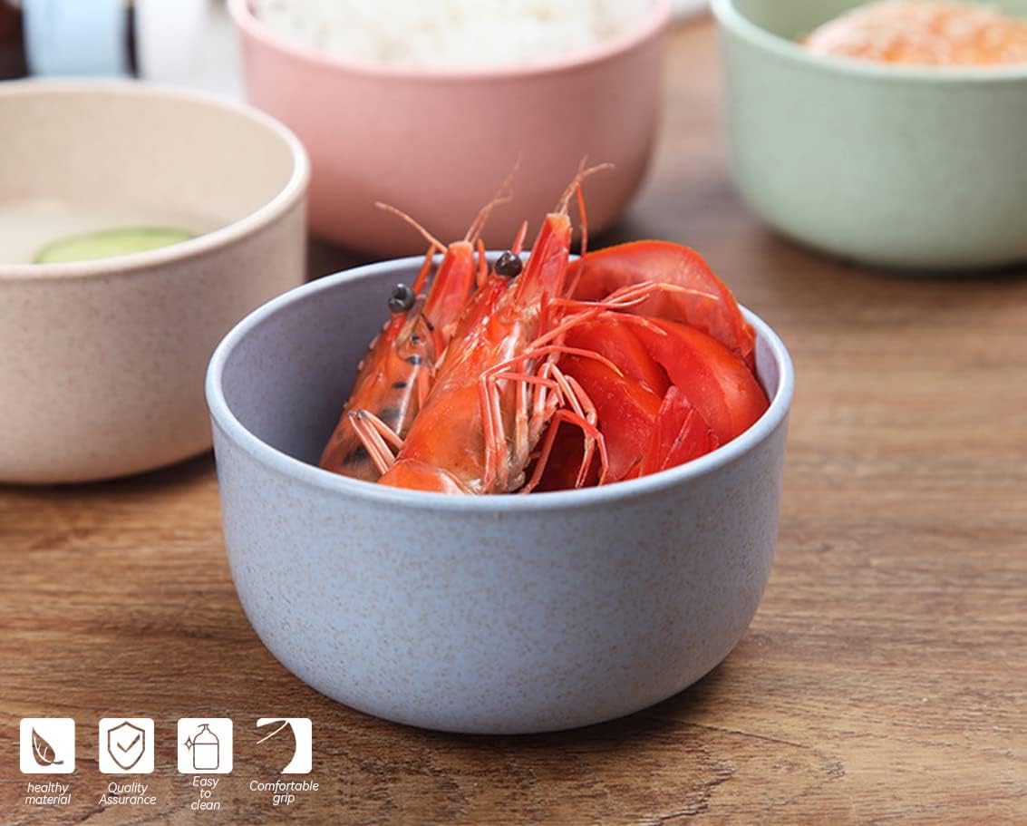 Wheat Straw Bowls 14oz Set of 4 - Unbreakable Cereal and Salad Bowl for Kids and Adults - Eco-Friendly Bowls for Snack, Soup and Dessert - Microwave & Dishwasher Safe - Image 7