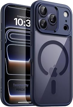 Minesk iPhone 17 Pro Max için SUPER-CRYSTAL Magsafe ile Uyumlu Kılıf Arkası Kristal Berraklığında Cam Görünüm Kenarları Darbe Emici Silikon Hybrid Kılıf (Mavi, 17 Pro Max)