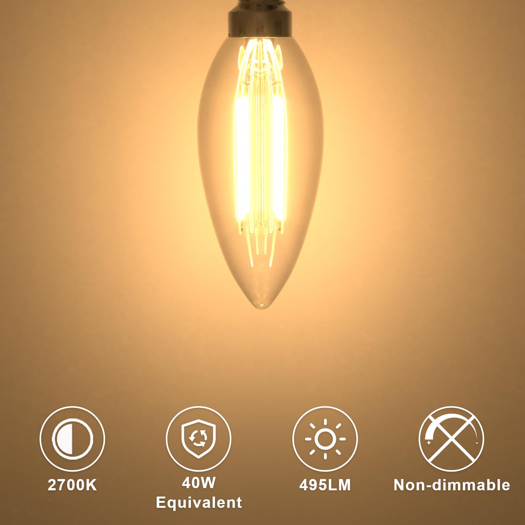 LUTW E14 LED Light Bulb, 4W 2700K C35 Candle Bulbs Small Screw Warm White, Equivalent 40W Vintage Bulb - Image 3