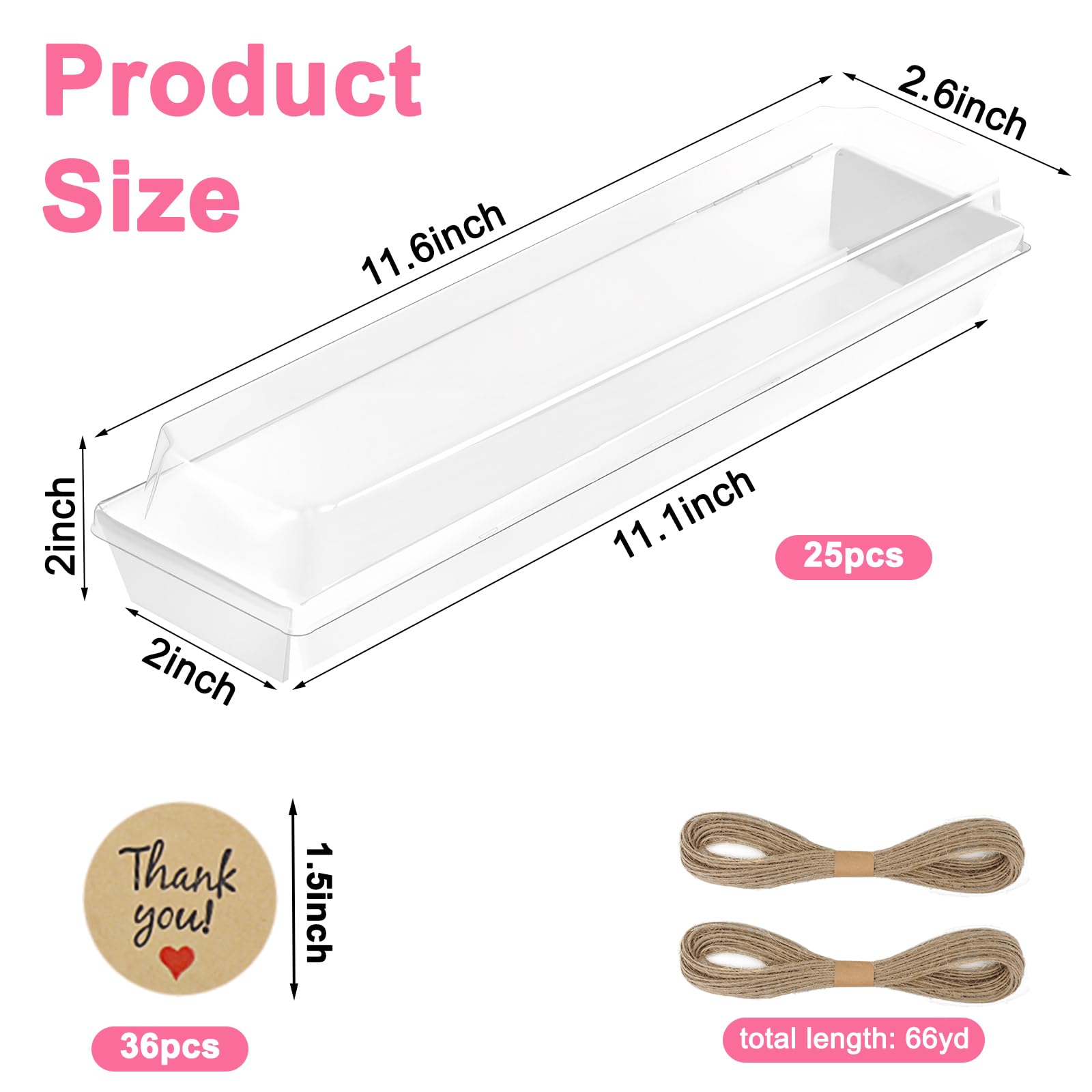 25pcs Strawberry Boxes with Clear Lids, 11.6 x 2.6 x 2 inches Disposable Macaron Boxes, To Go Dessert Containers For Cookies, Truffle, Cocoa Bombs, Chocolate Covered Strawberries