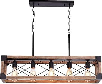 Kitchen Island Lighting, 33.5-Inch 5 Lights Farmhouse Linear Chandelier for Dining Room