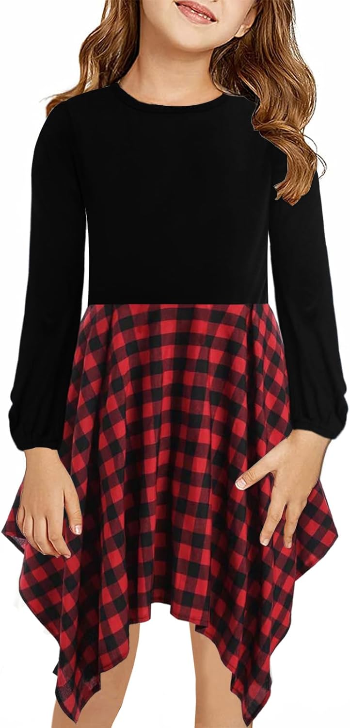 KYMIDY Girls High Low Midi Dress Long Sleeve Boho Swing Casual Dresses with Pockets for Kids 6-12 Years - Image 4