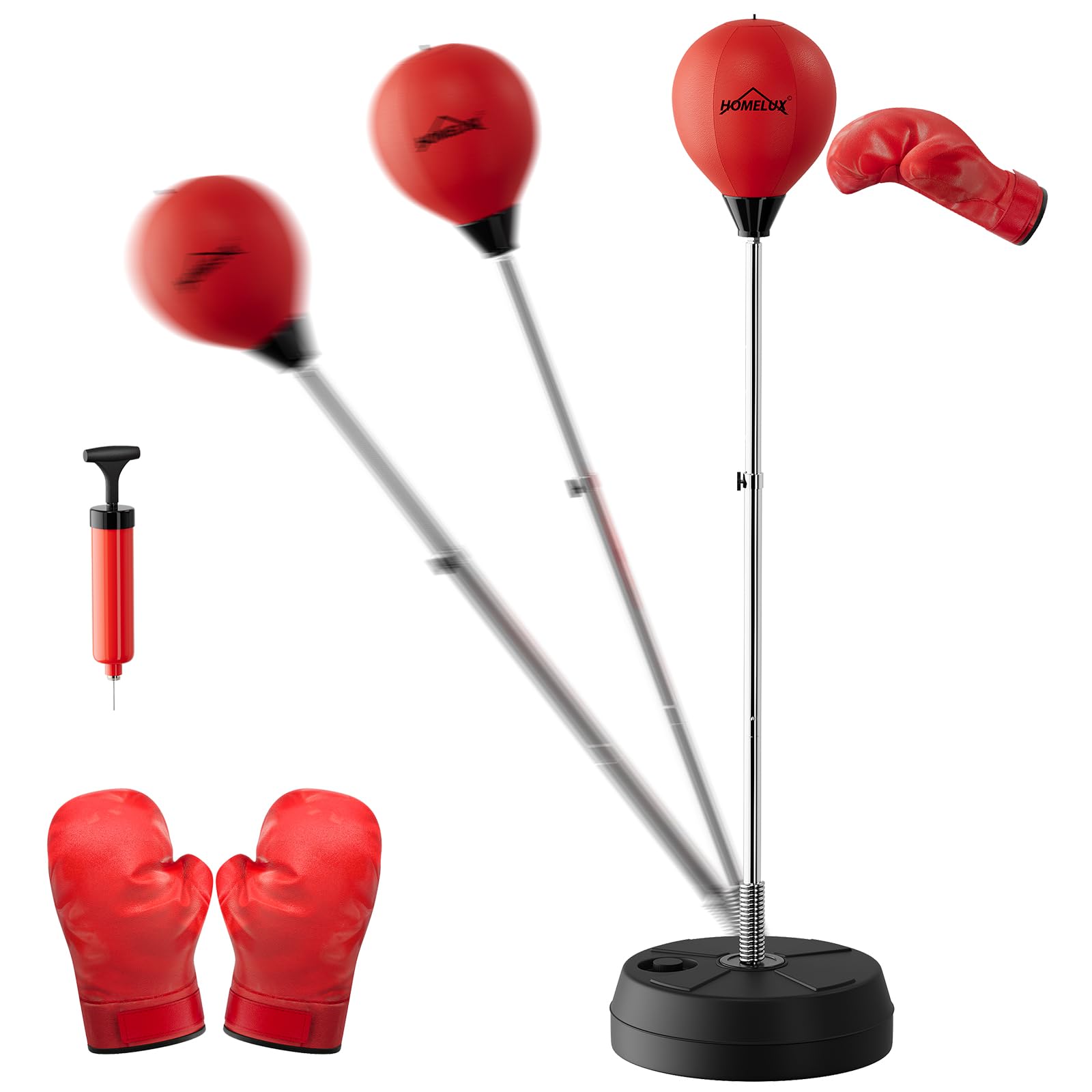 Zestaw bokserek treningowych, 121-145 cm, z regulacją wysokości, piłka odblaskowa, 2 pary rękawiczek, 1 pompka, boks, nadaje się dla profesjonalistów i początkujących