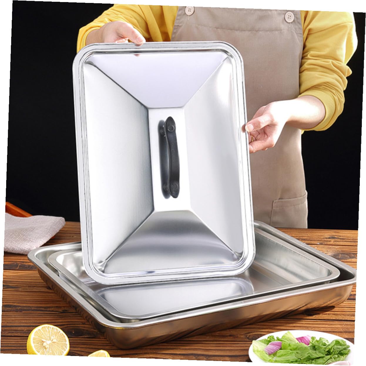 Coperchio Barbecue Protezione Cibo Resistente e Pratica Rettangolare in Acciaio Inossidabile per Teglia Alimentare per Cucina e Hotel