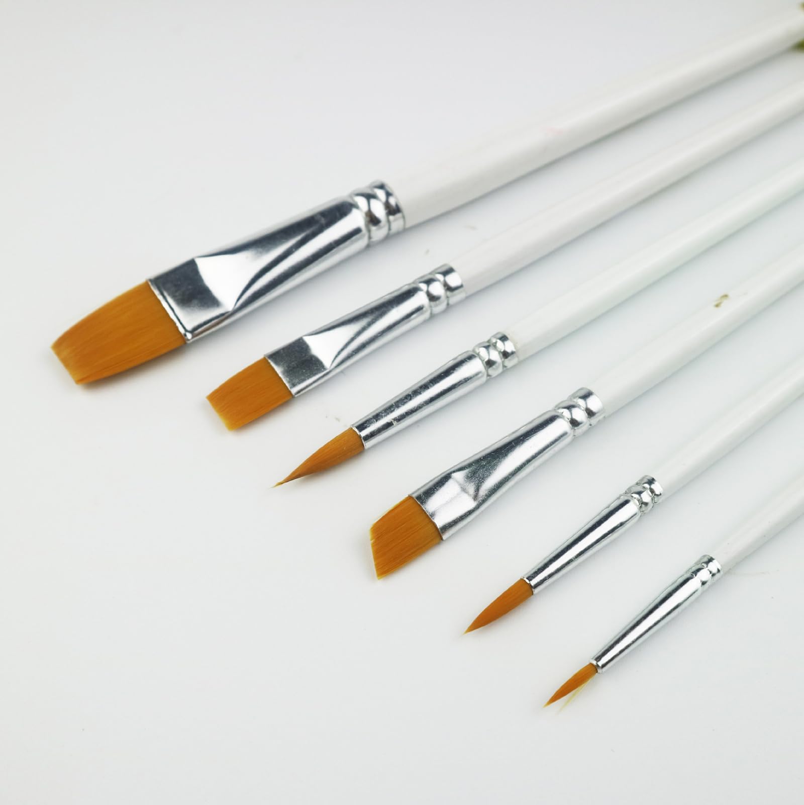 Set di 6 pennelli per Pittura acrilica in Nylon con Manico in Legno Bianco, Piccoli pennelli per Pittura a Punta fine, pennelli per Pittura a Olio, pennelli per Acquerello