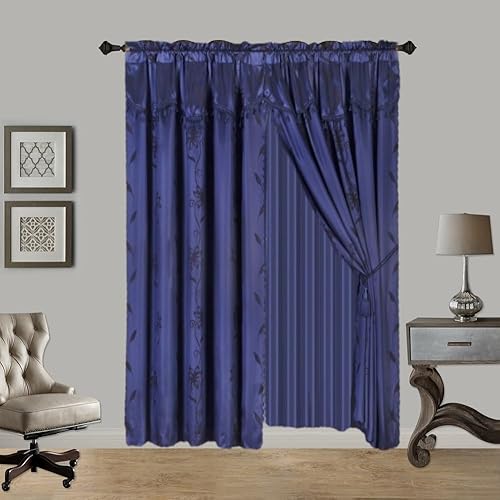 Miniatura 6 de Cortina completa de lujo de jacquard sintético semitransparente con cenefa de fijación, 120 pulgadas de ancho x 84 pulgadas de largo (NADA) (verde