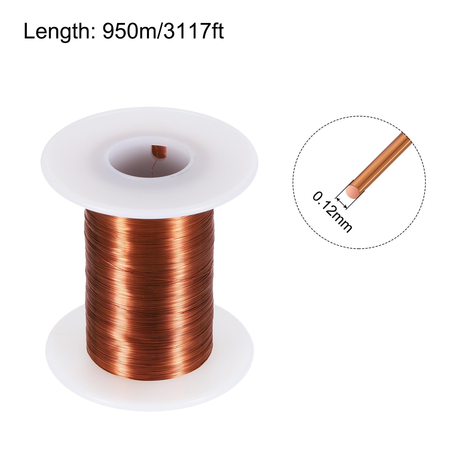 QUARKZMAN Alambre Magnético de Cobre Esmaltado 0.12mm 3117Pies 100G 130℃ para Transformadores