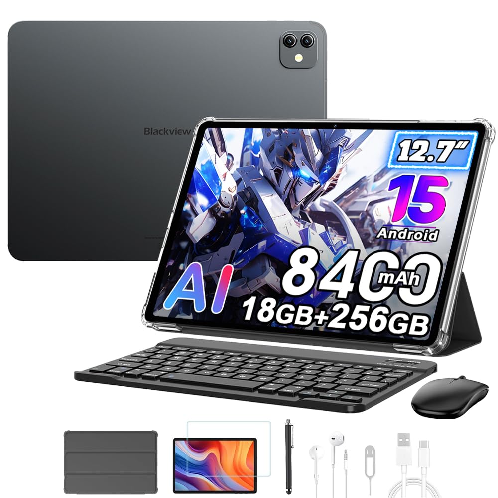Blackview Link 8 13 Pollici Tablet con Tastiera e Mouse, 18GB+256GB Android 15, 4 Altoparlanti, Widevine L1, 2.4K FHD+, 8400mAh, 16MP+13MP, 5G WiFi Tablet PC Mode,OTG,Protettiva+Penna intelligente