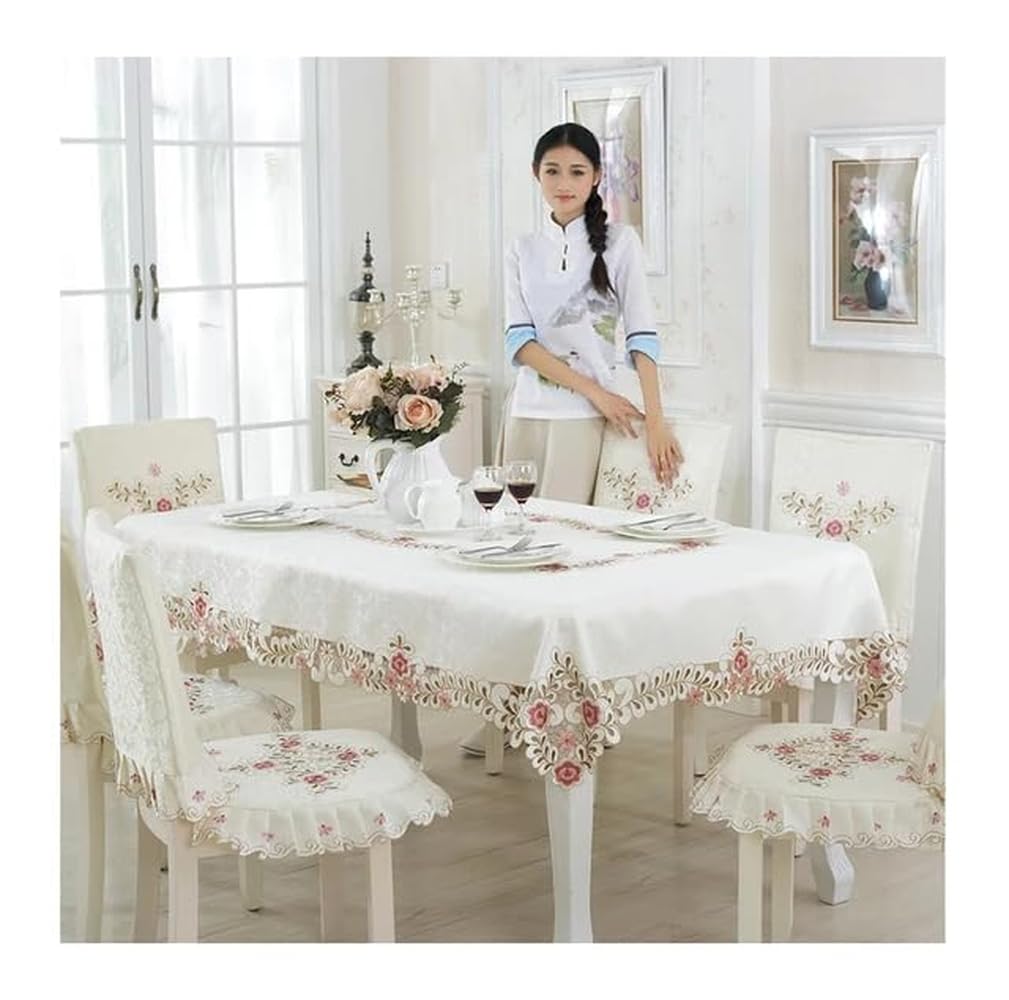 MONKDECOR Satin Embroidery Floral Design 6 Seater Rectangular Dining Table Cover (Size-60x90 Inches) Design3-image-25