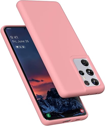 E Segoi Diseñada para Galaxy S21 Ultra, funda de goma de gel de silicona líquida a prueba de golpes, cojín de forro de tela de microfibra suave