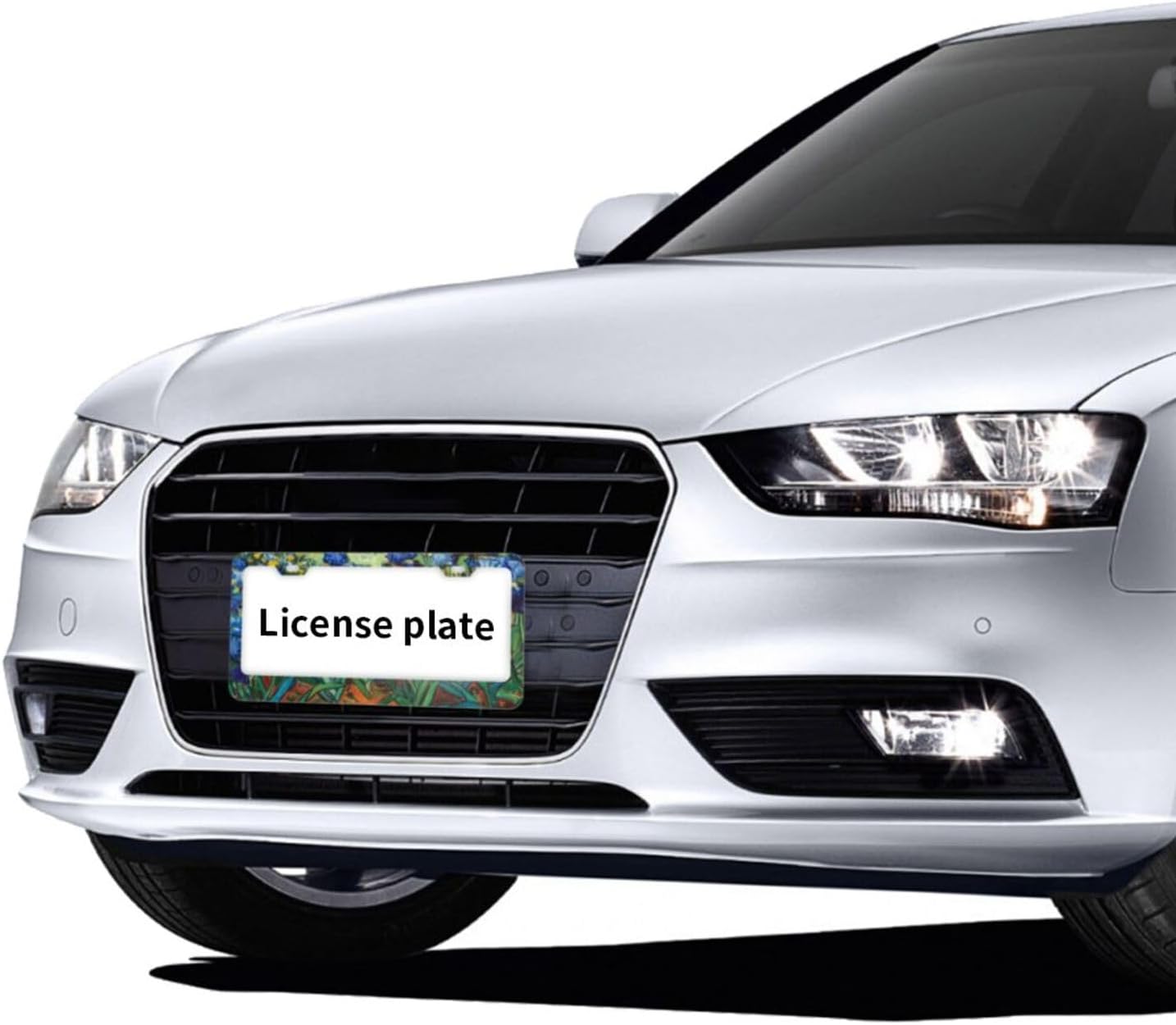 Van Gogh Iris Flower Matte Aluminum License Plate Frame with Black Screw Caps，2pcs 2 Holes Black Licenses Plates Frames,Car Licenses Plate Covers Holders for Us Vehicles/Women/Men