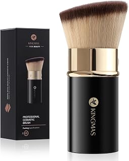 Retractable Kabuki Brush, Angled Flawless Face Makeup Brush | Makeup Brush for Foundation, Powder Blush, Bronzer, Buffing, Liquid, Cream, Cruelty Free with Cover