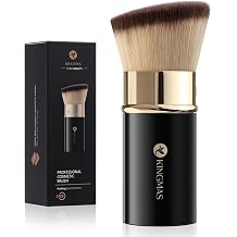 KINGMAS Retractable Angled Kabuki Brush, Flawless Face Makeup Brush for Foundation, Powder Blush, Bronzer, Buffing, Liquid, Cream, Cruelty Free with Cover