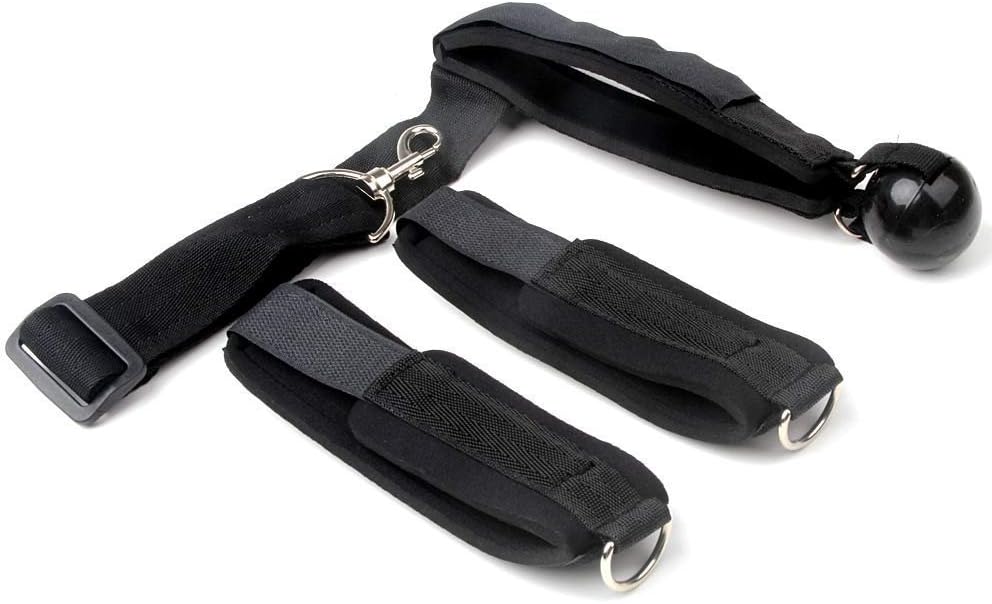 Bondage Restraint Ball Mouth Gag with Handcuffs Fetish BDSM Collar Leather Ball Gag Restraint, SM Bed Restraint Kit Equipment for Couples Game, Adjustable Bondage Toys Fit Almost All Women