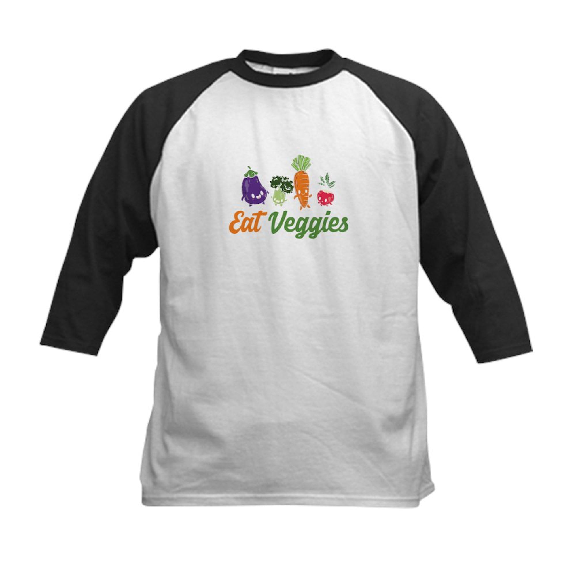 CafePress Eat Veggies Vegetarian Veganism Ve Baseball Jersey Kids Cotton Baseball Jersey, 3/4 Raglan Sleeve Shirt Black/White
