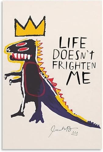 Lienzo impreso para pared, póster inspirador de dinosaurio, la vida no me asusta, graffiti, pintura en lienzo, impresiones en lienzo para