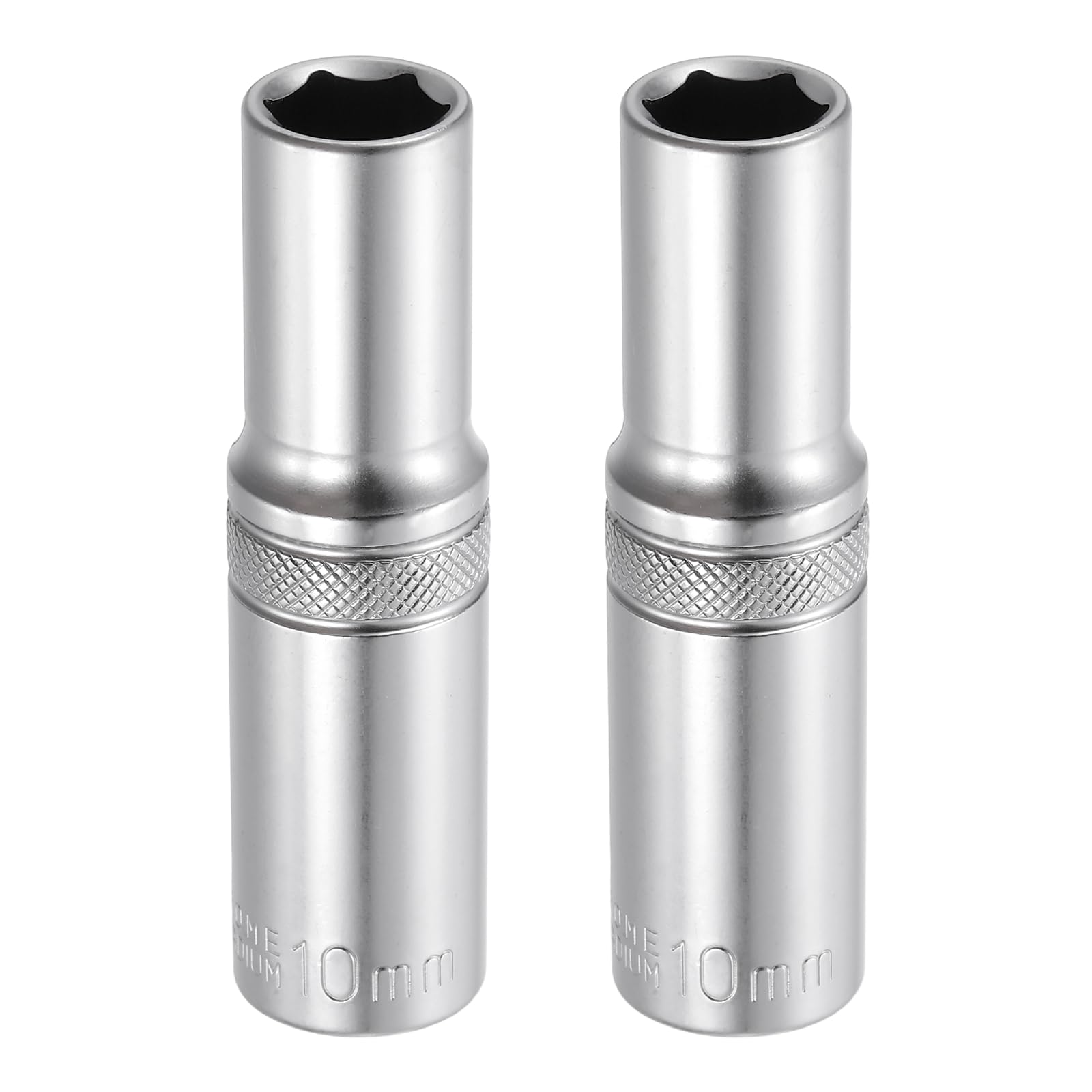 sourcing map 2pcs 6 Points Deep Socket 3/8" Drive 10mm Deep Metric CR-V Steel Polished Nickel Plating Impact Sockets 64mm / 2.5" Long Flip Sleeve Tool for Home Auto Nuts Bolts Repair