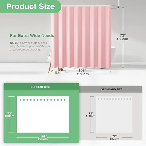 Vista 575 de Dynamene Cortina de ducha larga de tela negra – Cortinas de ducha de tela alta y resistente con textura de gofre, juego de cortina de baño de lujo