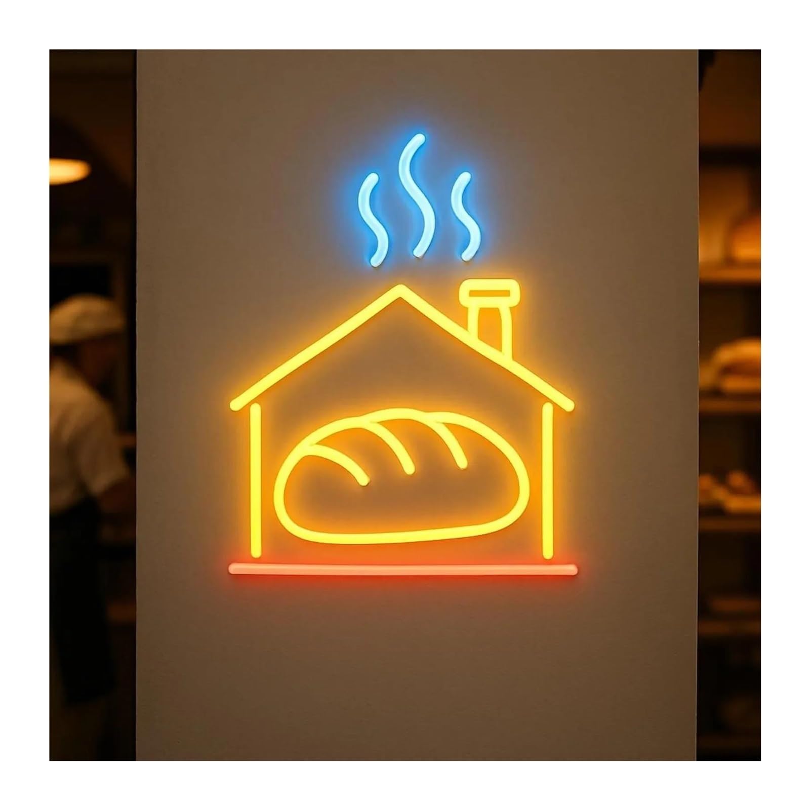 XENITE Hanging Art Neon Signs Bread On Oven Neon Sign Dimmable Bakery for Baker, Bread with Steam On Top Decor for Bakeries, Cafes 43cm