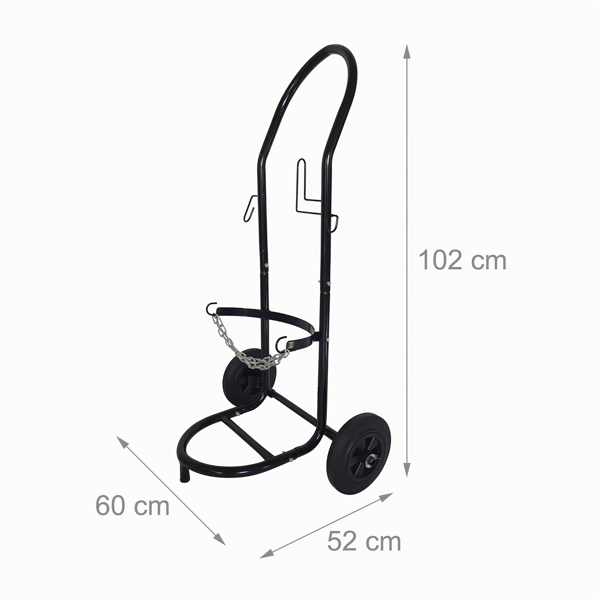 Relaxdays Carro de Transporte para bombonas de Gas de 5 – 33 kg, Altura: 102 x 52 x 60 cm, neumáticos sólidos, Carro de Botellas de Gas, Acero, Negro