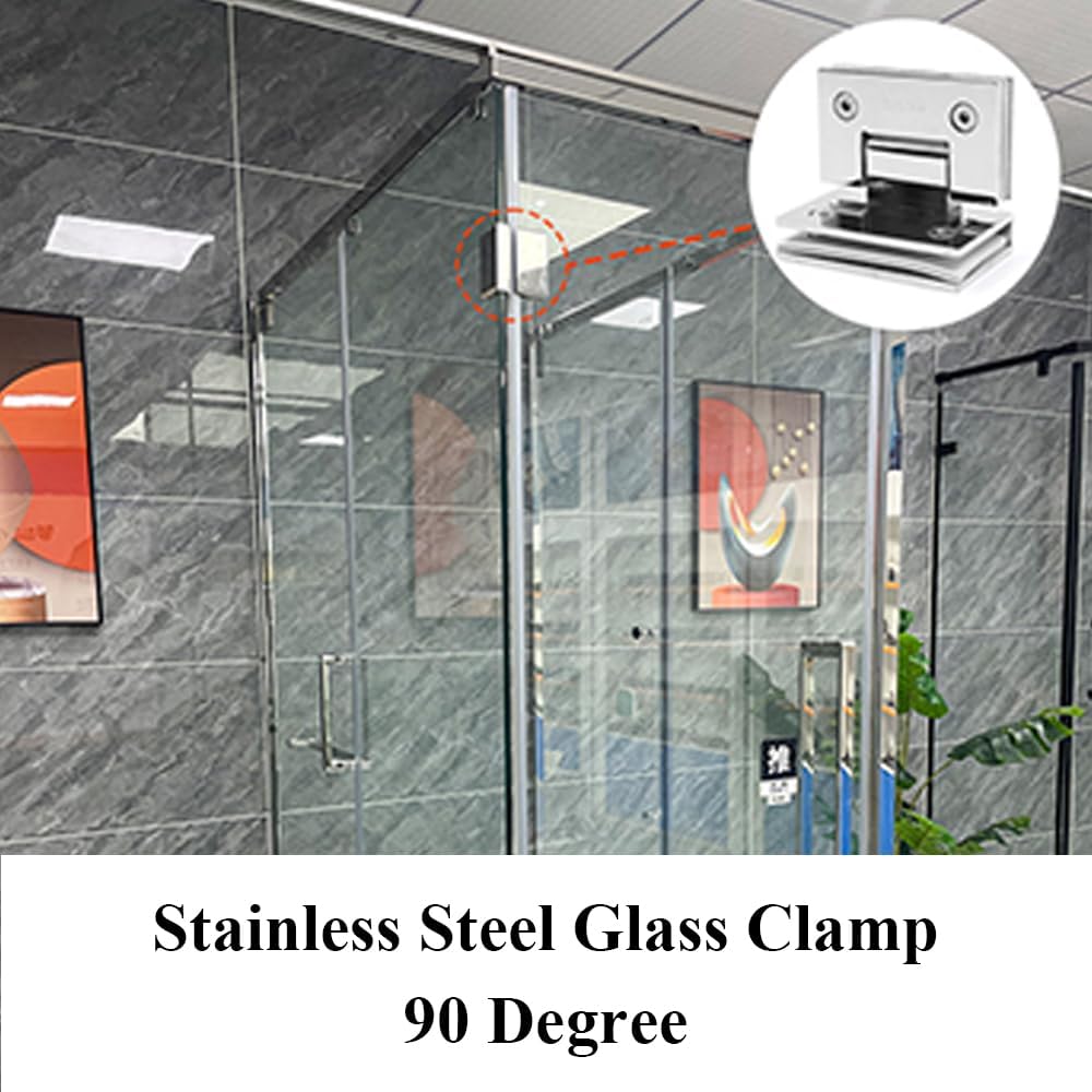 90 Degree Stainless Steel Glass Clamp, Adjustable Glass Brackets Heavy Duty Clamps for Shower Stairs Balustrade Balcony Handrail for 8-12mm/0.32-0.34in Glass(Mirror)