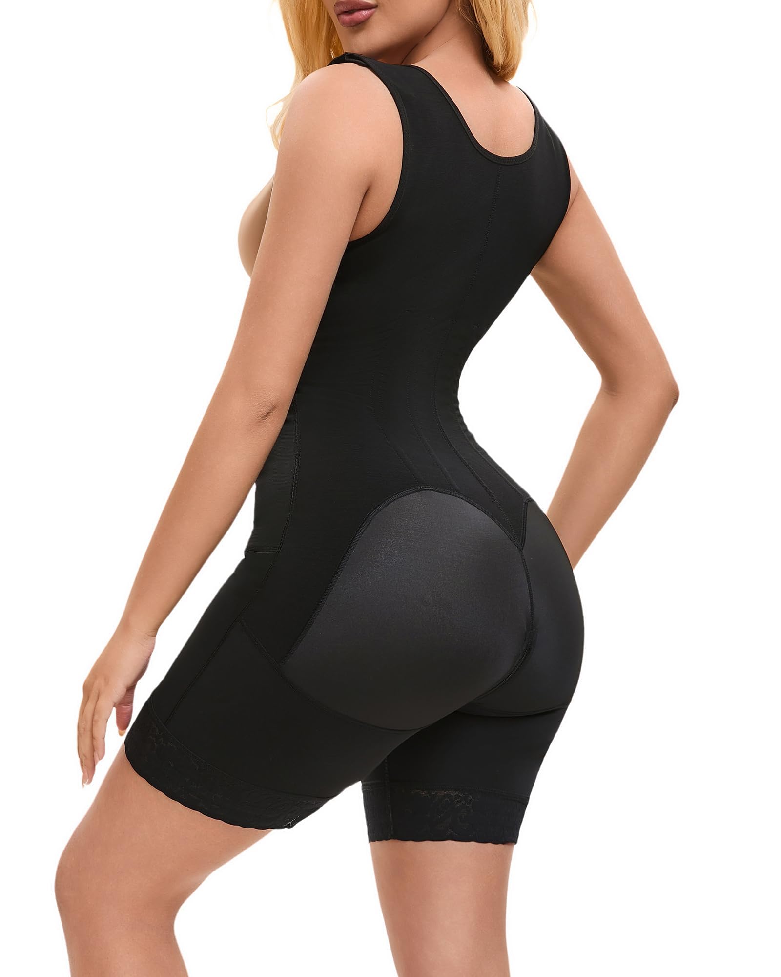 Fajas Colombianas Moldeadoras Shapewear gainant Faja Body Shaper Postpartum Fesses Lifter avec fermeture éclair à l'entrejambe, noir, X-Large