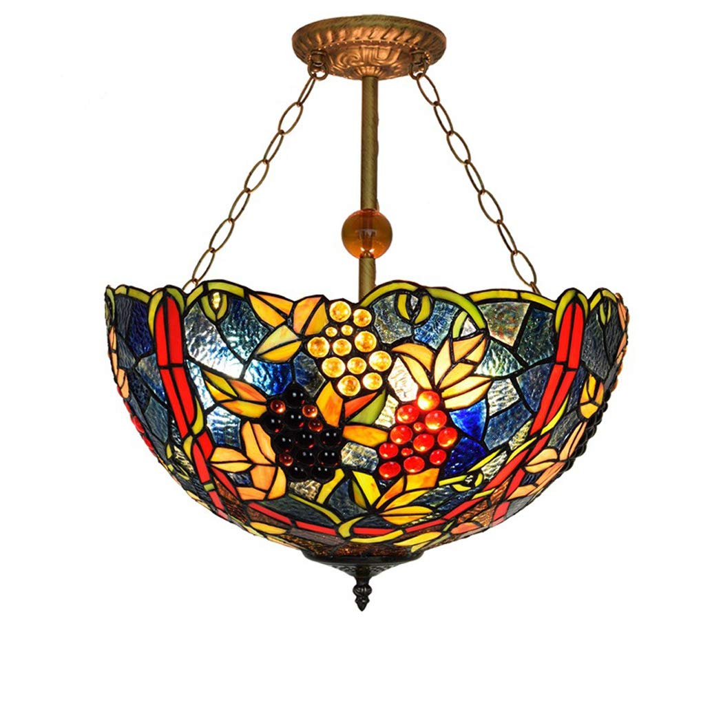 HJRegaFimu Chandelier Euro Height Adjustable Stained Glass Pendant Light Living Room Corridor Balcony Restaurant Hanging Lamp E27 Comfortable Anniversary