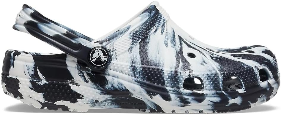 Crocs Unisex-Child Classic Watercolor Marbled Clog K, Black/White, 5 Big Kid