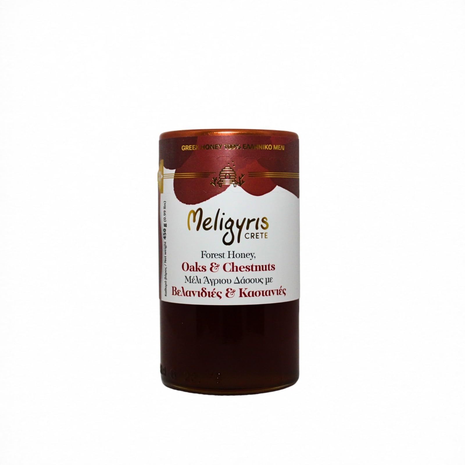 Meligyris - Greek Forest Honey with Oak & Chestnut – 100% Natural, Raw & Unfiltered – Artisan Honey from Crete, 450g