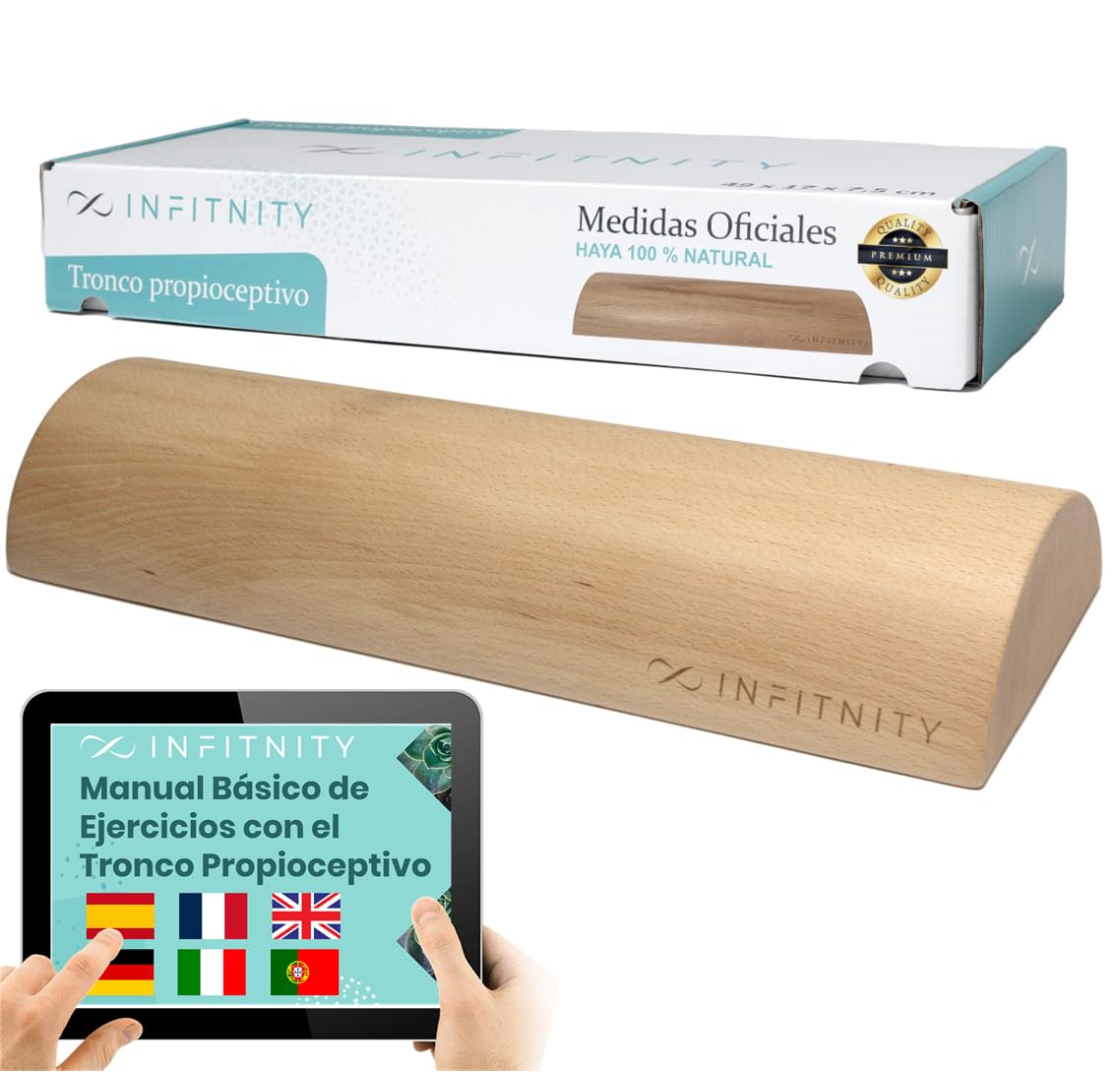 INFITNITY - Tronco Propiocepción Suelo Pélvico - Tronco Propioceptivo Madera - Medidas Oficiales Tronco 5P – Wood Roller Tronco Eutonía - Incluye Manual Ejercicios