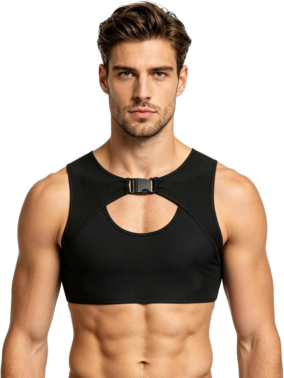 Men Workout Tops Sleeveless Stringer Vests Cropped Jersey Crew Neck Chest Support Strap Hot Shirts